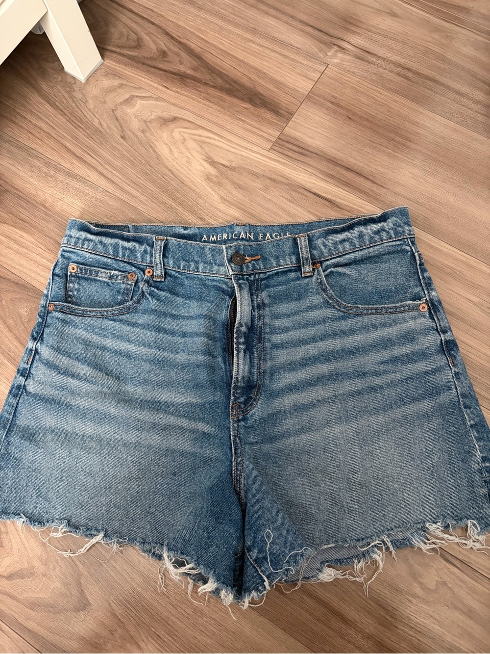 American Eagle Outfitters Light Blue High-Rise Frayed Hem Jean Shorts